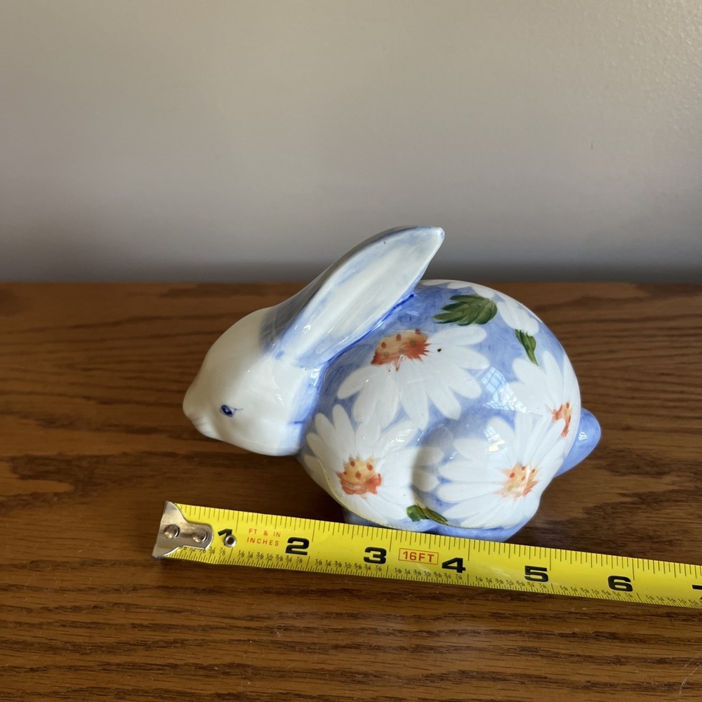 Floral Ceramic Rabbit Figurine, Andrea by Sadek, Daisy Blue and White Floral - Picture 10 of 10